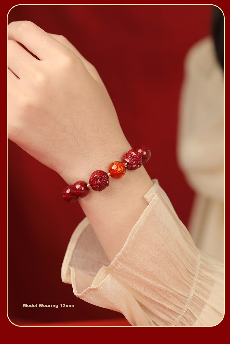 MANHE Cinnabar Bracelet for Men, Three-In And Six-In Authentic Amulet Jewelry Bracelet for Women, Fortune-Turning Beads, Girlfriend Birthday Gift 24