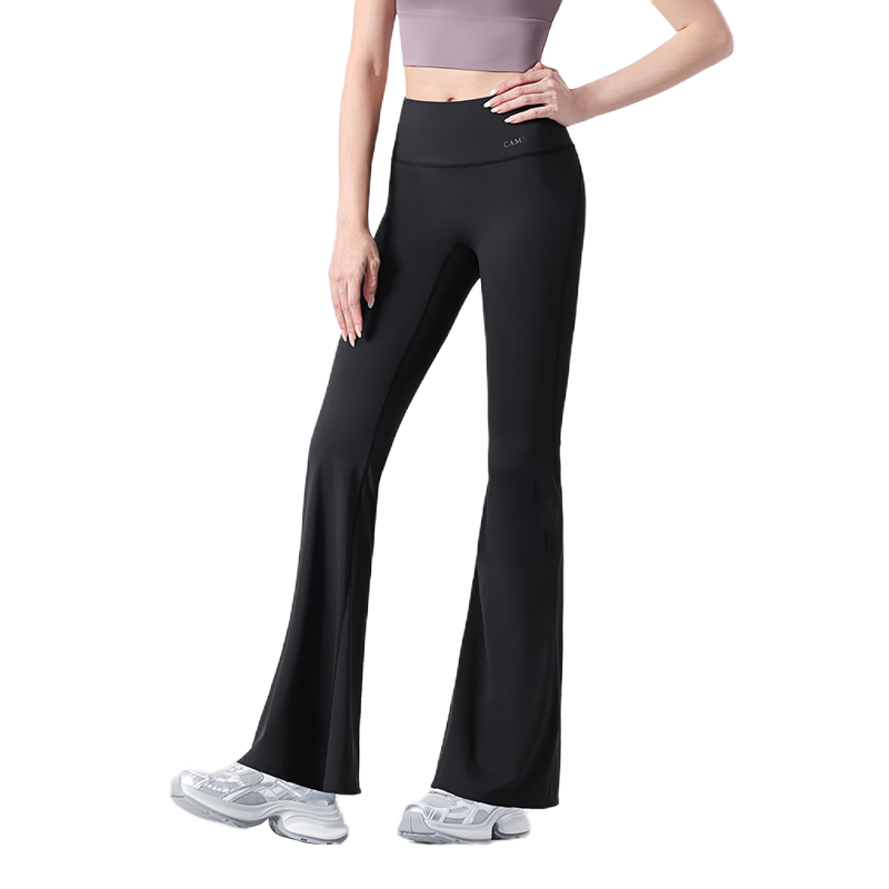 CAMEL Women's High-Waist Flared Stretch Quick-Dry Fitness Sports Pants Y26BAWL6022 Phantom Black M