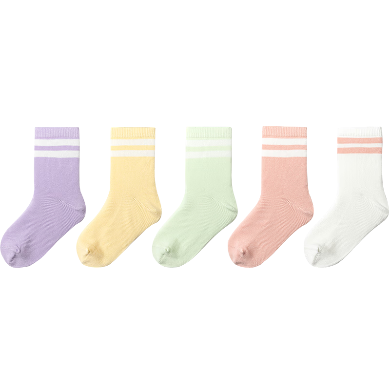 BALABALA Children's Socks Spring And Autumn Boys Cotton Socks Girls Leggings Small to Large Kids Mid-Calf Five Pairs Pack 209925172203