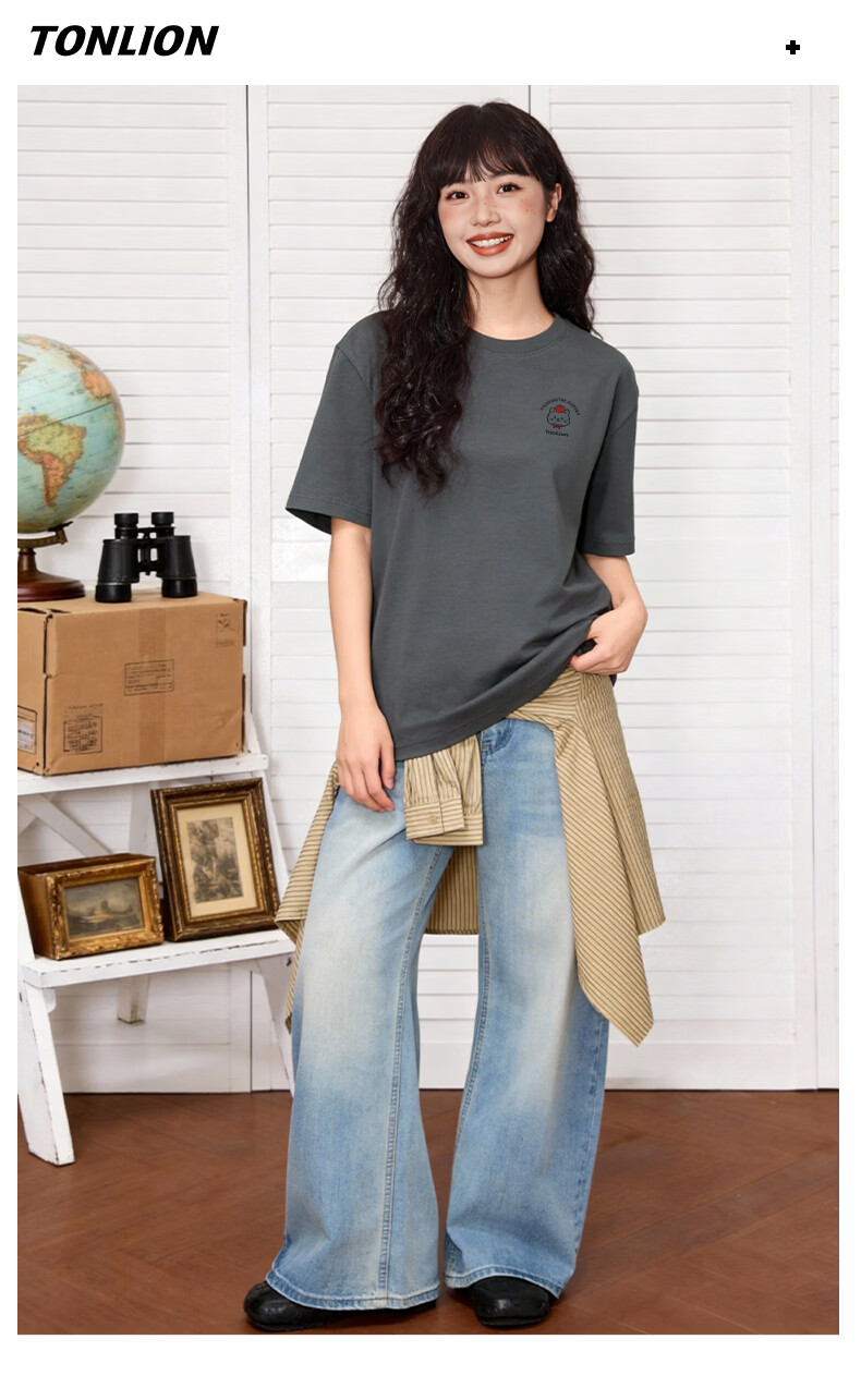 TonLion Cotton Short Sleeve T-Shirt Women New Loose Slim Fit Petite Casual Letter Print Trendy Half Sleeve Top 12