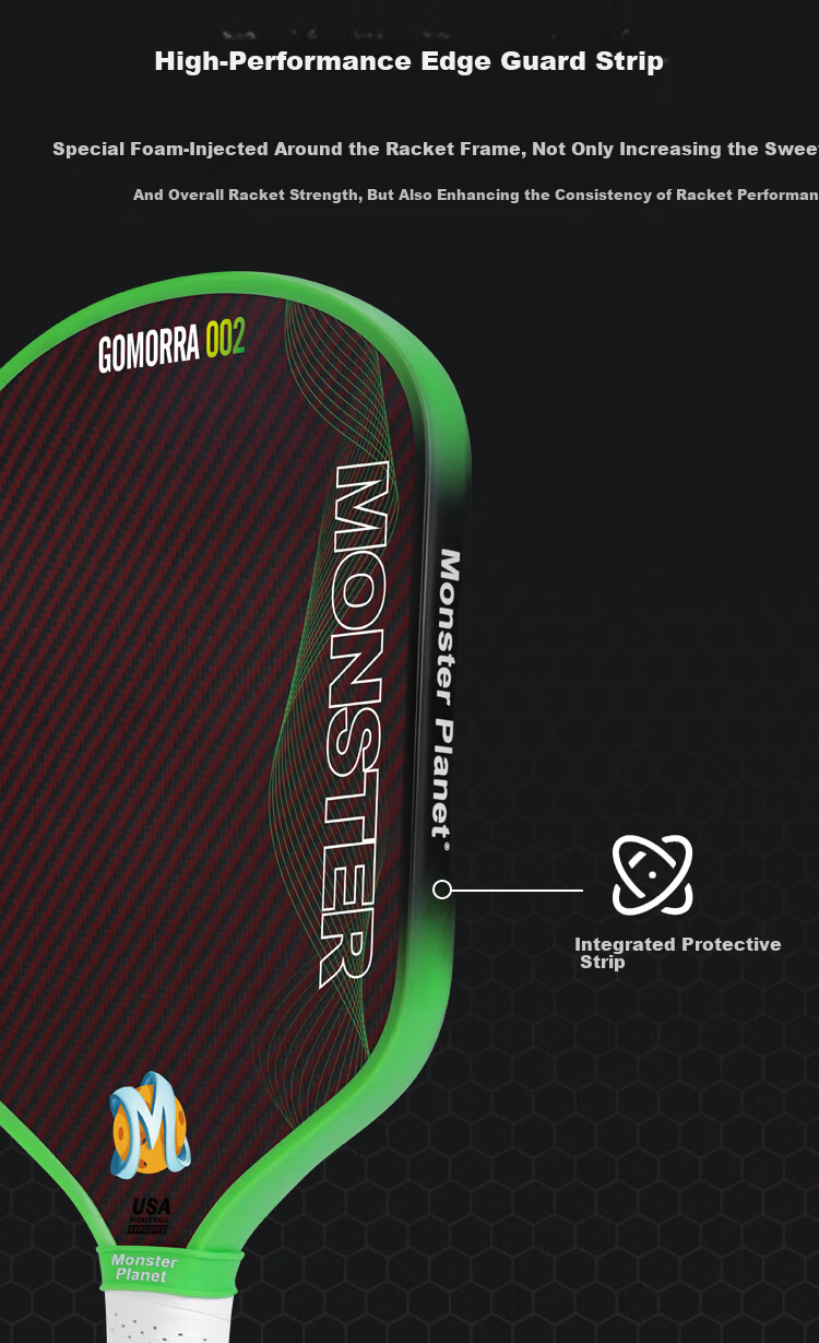 Monsterplanet Monster Planet Pickleball Paddle Imported Kevlar 3K Carbon Fiber Hybrid Gomorra Green 8