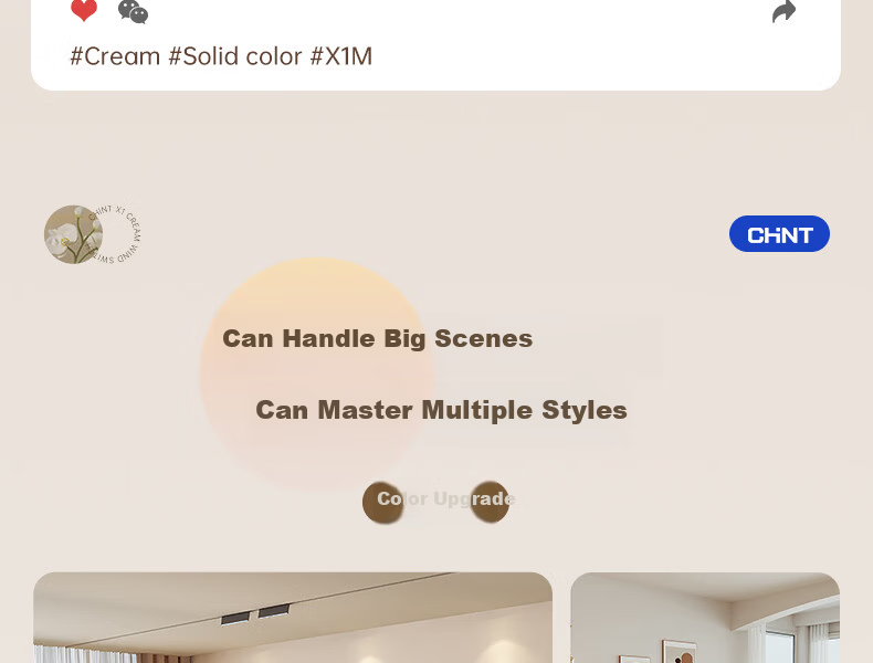 CHNT Switch Socket No-Paint Cream Style Large Panel Socket Faceplate Concealed X1M One-Gang Two-Way Control Phantom Silver Gray 12