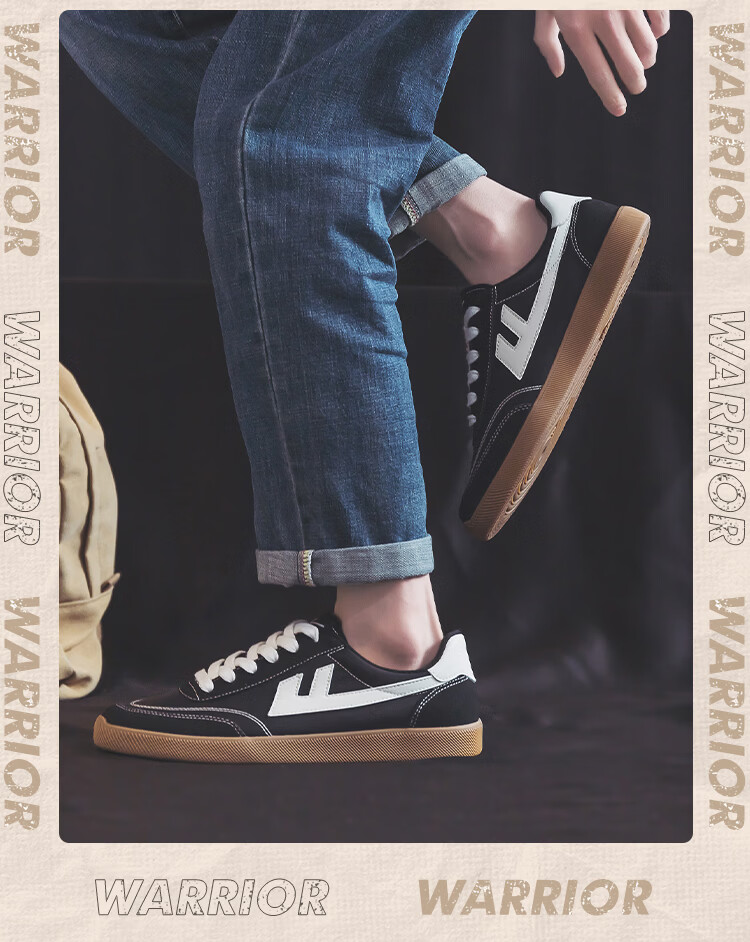 Warrior Men's Breathable Canvas Shoes Classic Flat Trendy Couple Shoes Student Casual Shoes 638 Black Beige Size 42 14