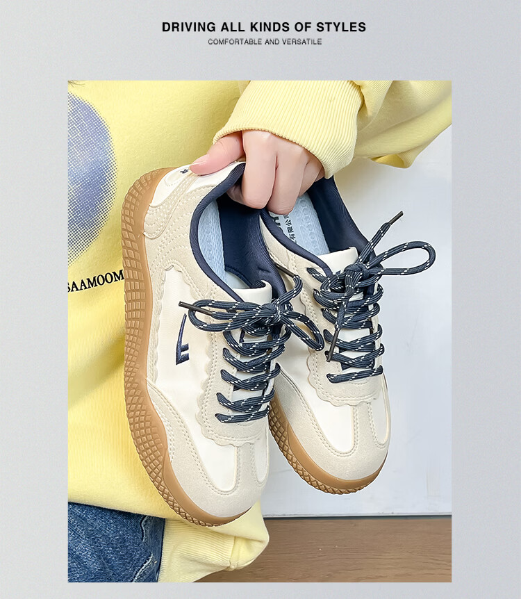Warrior Training Shoes Versatile College Style Women's Fashion White Sneakers 818 Beige/Grey/Dark Blue Size 35 14