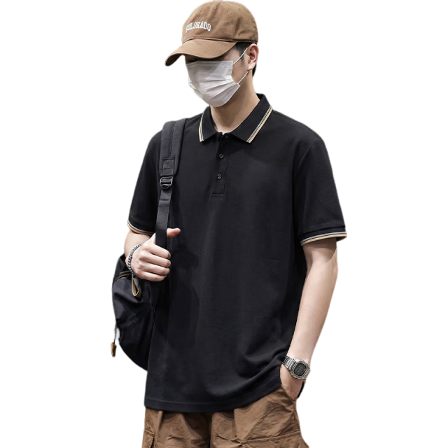 Jeanswest Men's Short Sleeve Polo Shirt 2026 Summer Mint Cool Stripe T-Shirt Base Layer Black XL