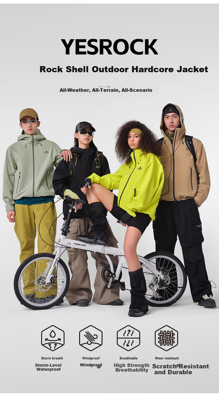 Pelliot Cheng Yi Same Style Rock Shell Hard Shell Windproof Mountaineering Jacket Unisex 124101048 Green M 5