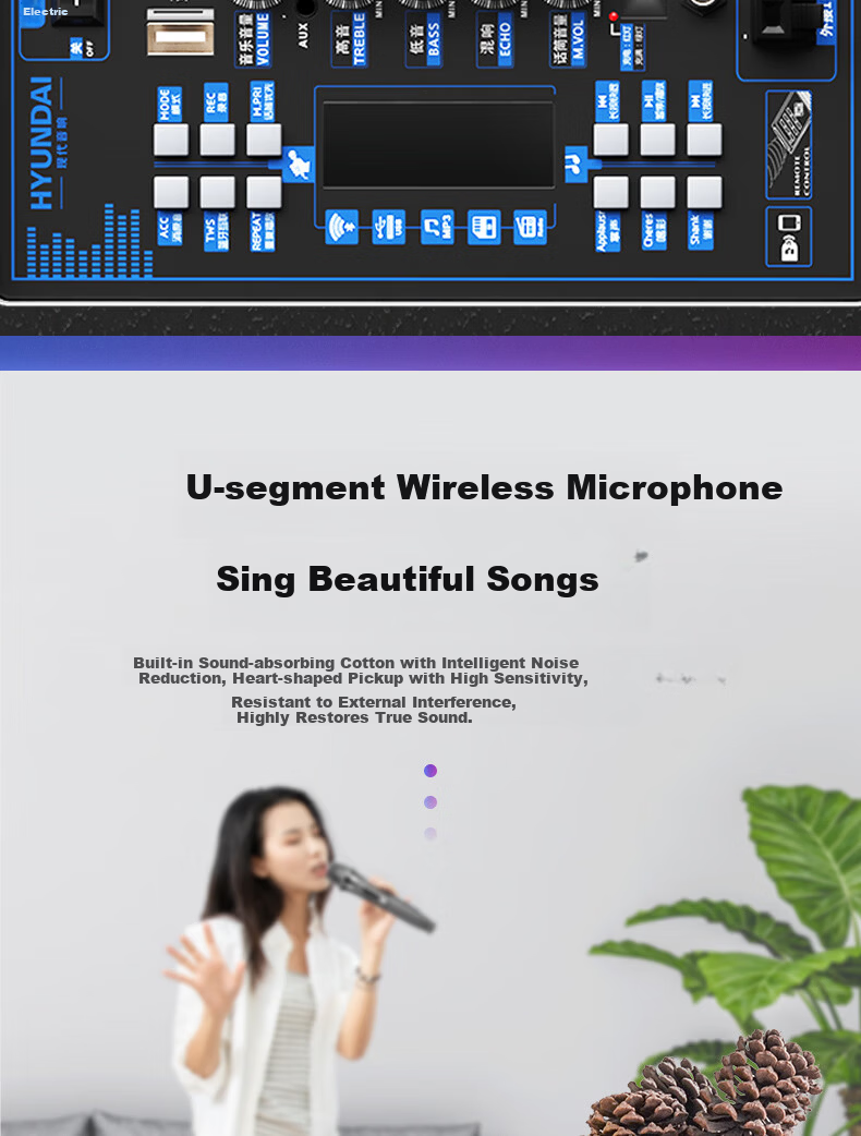 HYUNDAI 12-inch High-Power Square Dance Speaker Portable Trolley Outdoor Bluetooth Stage Speaker with Microphone for Karaoke Performance and Hosting 10