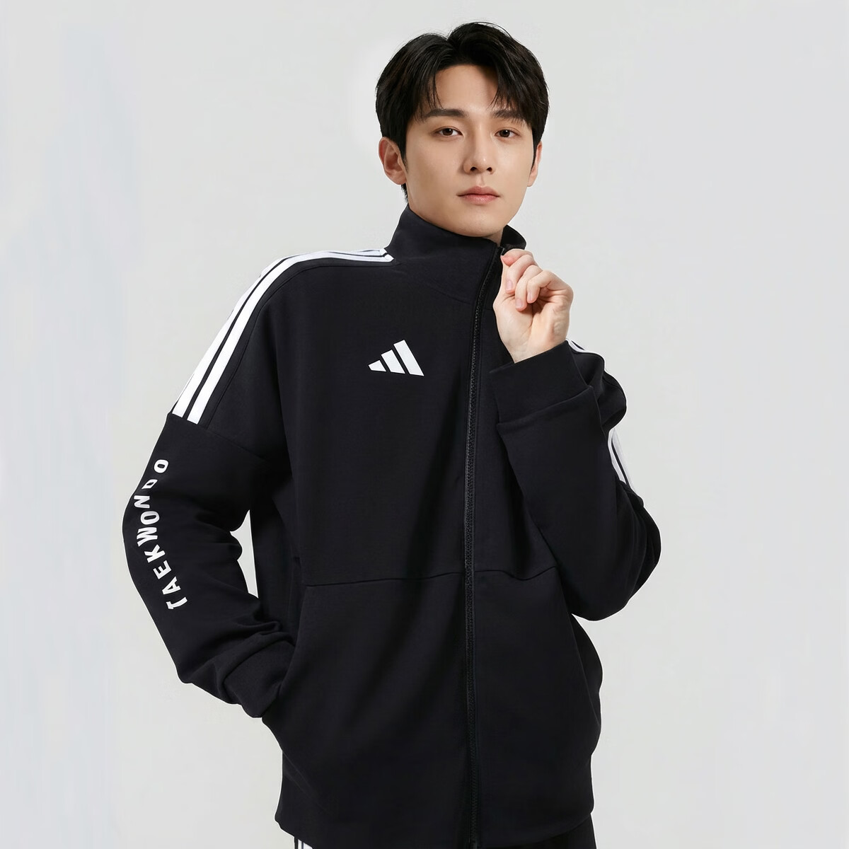 Adidas Men's 2026 Spring New Knit Stand Collar Windproof Cotton Sports Jacket Black White M