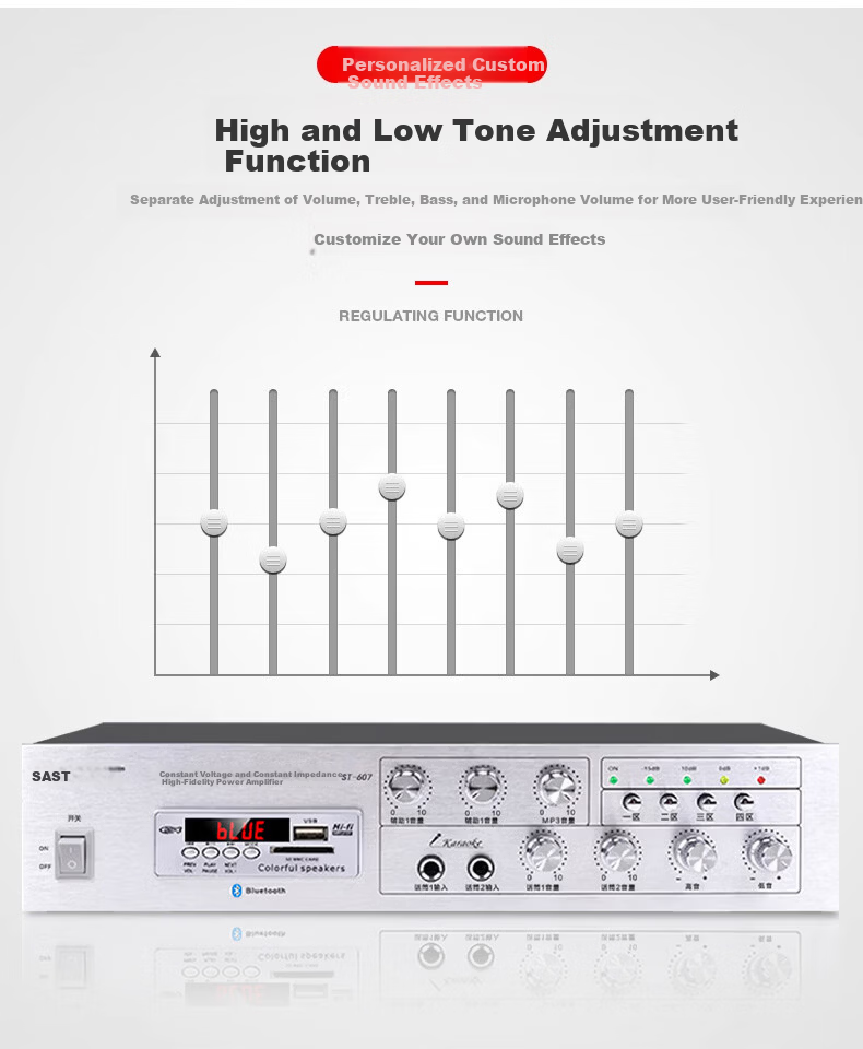 SAST 150W High Power Bluetooth Constant Voltage Amplifier Public Broadcasting Amplifier Ceiling Speaker Wall-mounted Sound Column Home Theater System ST-607 6