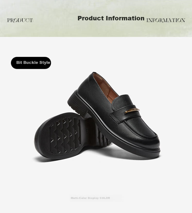 Basto Mall Same Style [Genuine Leather] College Style Loafers Chunky Heel Women's Shoes Black Size 35 23