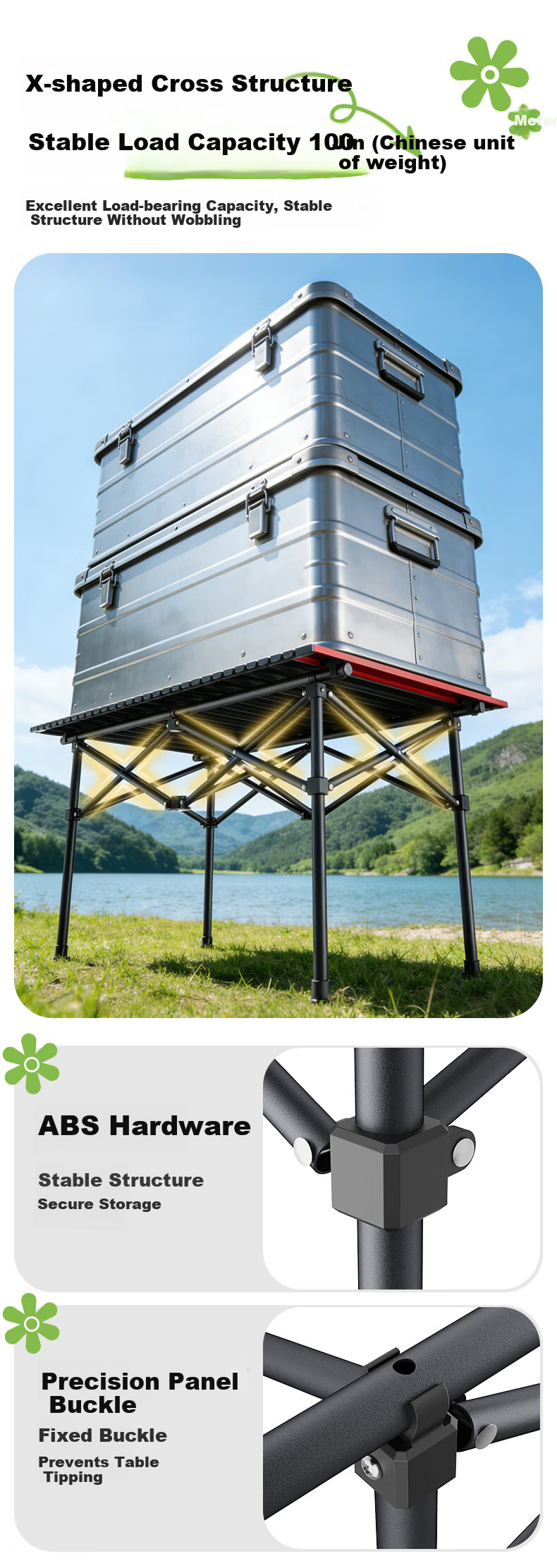 DU PONT Camping Gear Full Set Outdoor Folding Table and Chairs Picnic Balcony Leisure Portable Egg Roll Table Travel Three-Piece Set 5