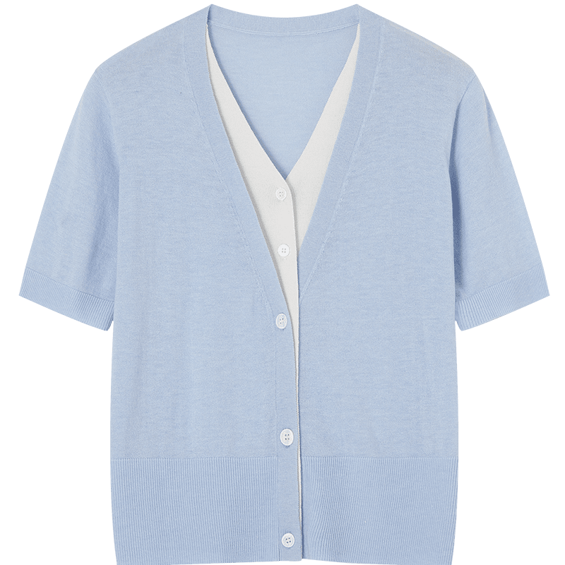 Demana [Mulberry Silk Blend] Spring Elegant Two-in-One Colorblock V-Neck Cardigan Slimming Women's Knitwear