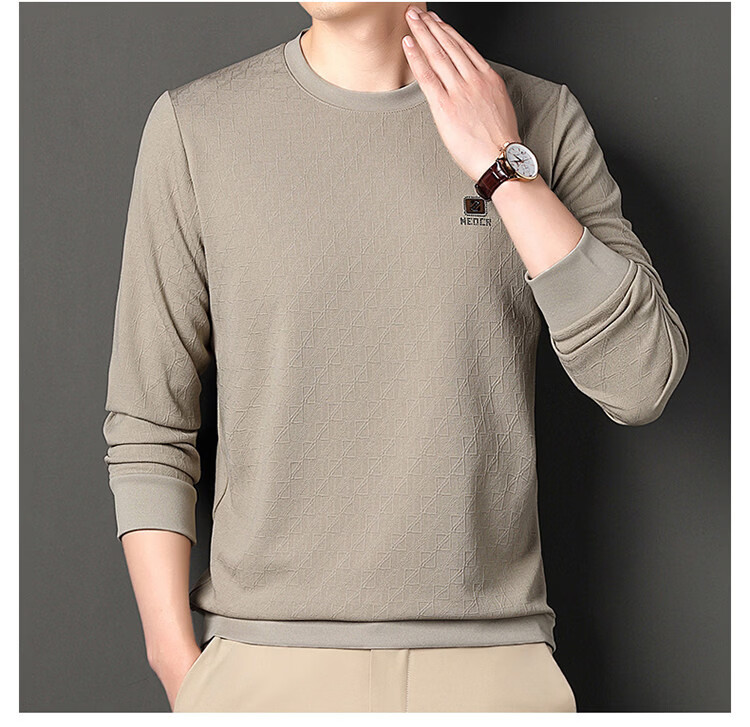Pierre Cardin Men's Sweatshirt Spring and Autumn Business Casual Long Sleeve T-Shirt Elastic Skin-Friendly Base Shirt Men's Clothing Bean Green L 12