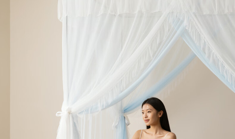 MEDOGA 2026 New A-Class Princess Style Floor-Length Premium Indoor Bed Canopy Mesh Mosquito and Dust Proof 1.8m Light Tea Color 2