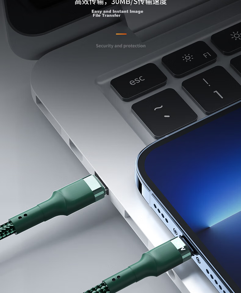 Compatible Apple PD30W Charging Cable for iPhone 14 Pro Max/13/12/11/X/XR/8 Fast Charge Type-C Tablet Car Charger Cable 1.5m Green 14