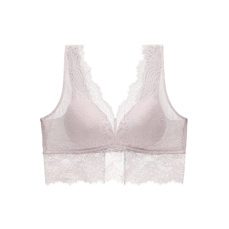 Manifen Lace Eyelash Vest Women Long Triangle Cup Camisole Back Beauty Inner Wear Push-Up Anti-Exposure Wireless Bra Base Layer