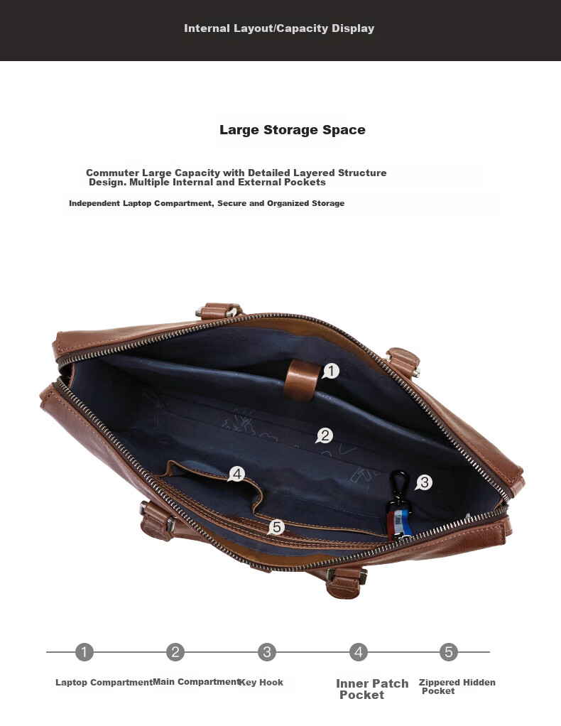 Hush Puppies Men's Business Briefcase Large Capacity Horizontal Handbag Laptop Bag Valentine's Day Gift for Boyfriend 5