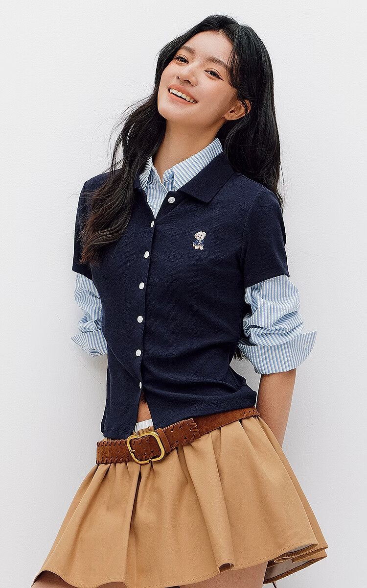 Semir Mall Same Style | Women's Summer Polo Shirt with Puppy Embroidery, Slim Fit, Straight Shoulder 2026 Simple Cardigan 101326115008 2
