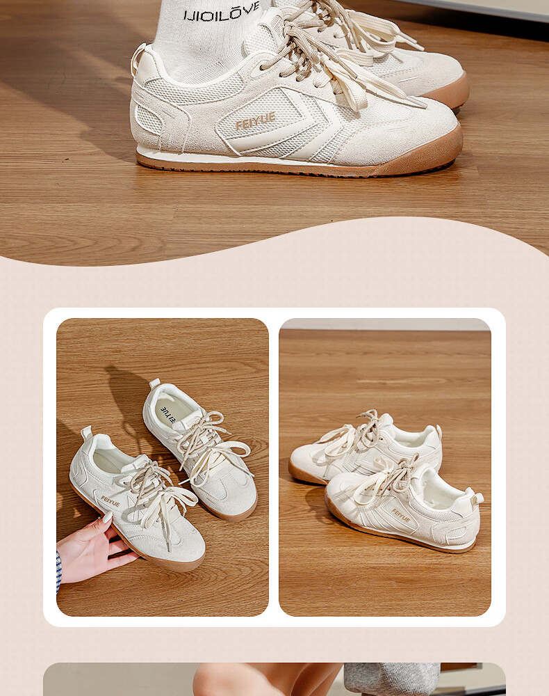 Feiyue Official Women's Casual Shoes 2026 Summer New Versatile Soft Sole Sneakers Women Beige Deep Blue Size 38 9