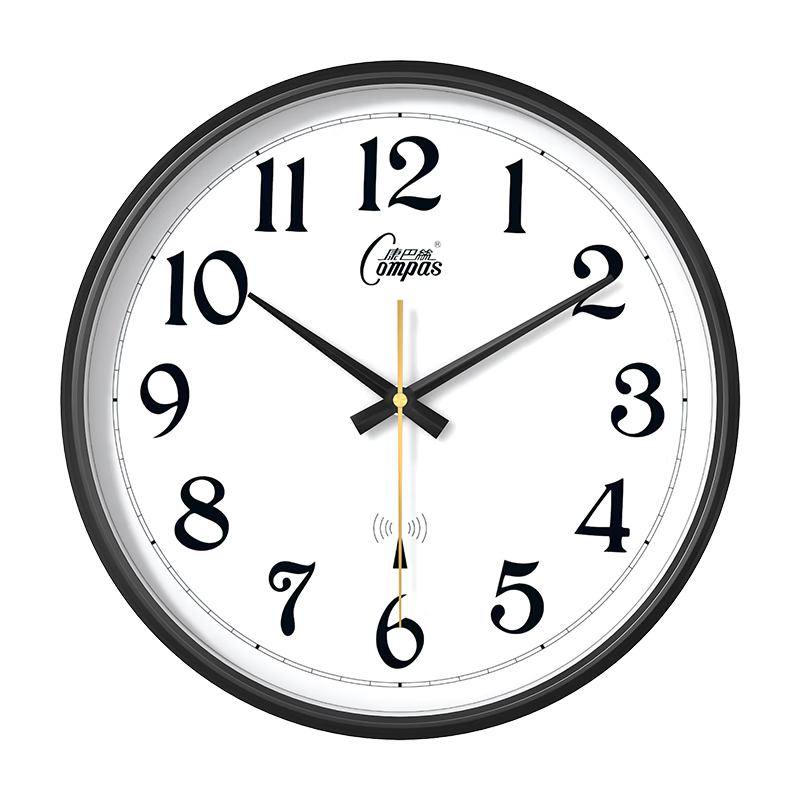 Compas Radio-Controlled Clock with Automatic Time Synchronization, Quiet Wall Clock for Living Room And Exam Rooms, Model 2734, Black, 33cm