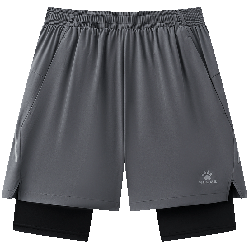 KELME Men's Quick-Dry Running Training Fitness Compression Antibacterial Two-in-One Sports Shorts Urban Gray L