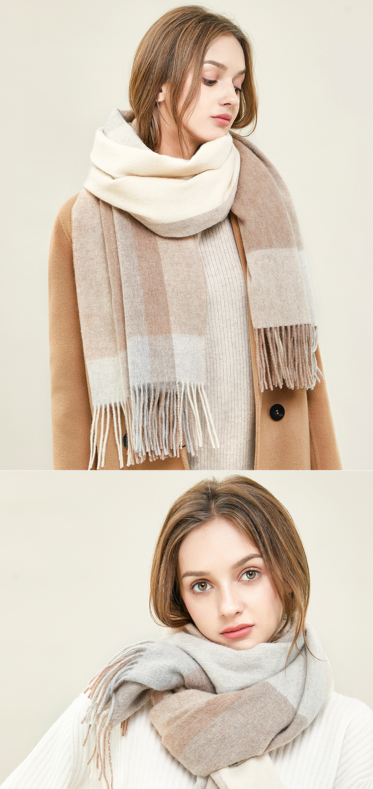 JIUMU Pure Wool Scarf for Women, Autumn And Winter Neck Warmer, Ladies' Warm Shawl, Gift for Women on National Day Or Birthday, Gift Box Packaging 18