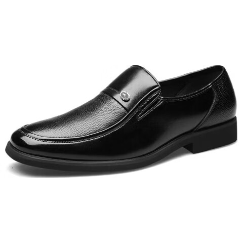CARTELO Slip-On Formal Business Dress Shoes, Top-Grain Leather, Trendy Low-Top Style for Middle-Aged And Elderly Men, Dad Shoes 1053, Black, Size 41