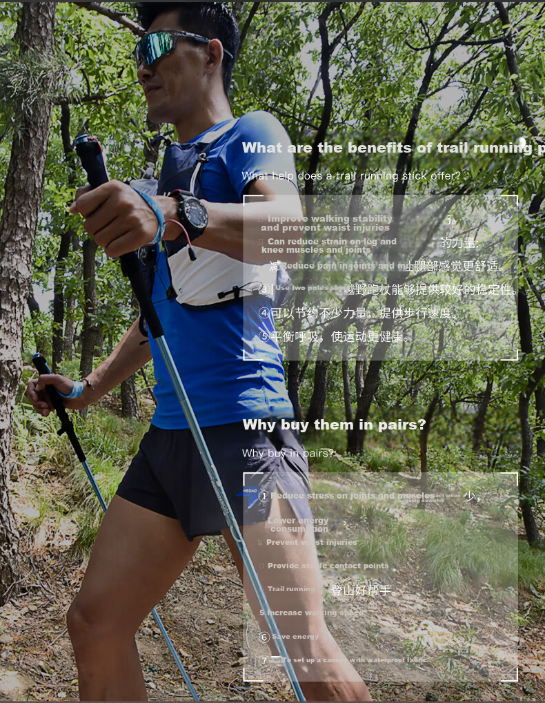 Robinson Aluminum Alloy 4-Section Folding Trekking Pole Ultra-Lightweight Trail Running Hiking Stick for Men and Women Professional Mountaineering Deep Blue 110cm 6