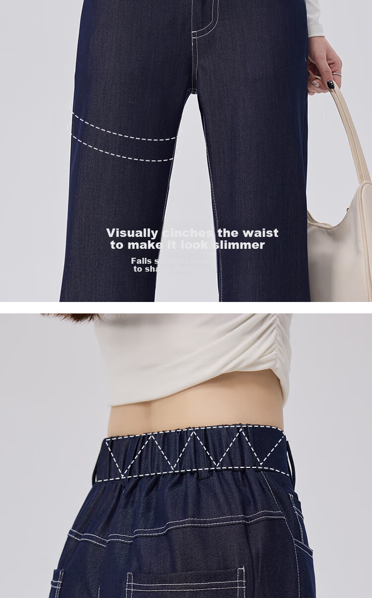 BOPRUIEY Women's Faux Denim Flared Pants Spring Summer Thin High Waist Slimming Draped Denim Blue Flared Trousers 7