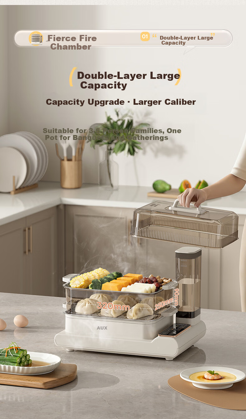 AUX 20L Large Capacity Multifunctional Double-Layer Electric Steamer with External Water Tank ADZ-30AZX-258C 4