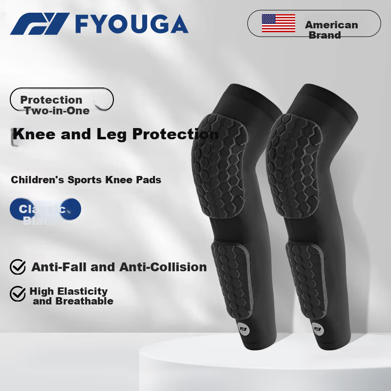 FYOUGA Kids Knee and Shin Guards Football Shin Pads Basketball Protective Sports Gear Black Size S Pair