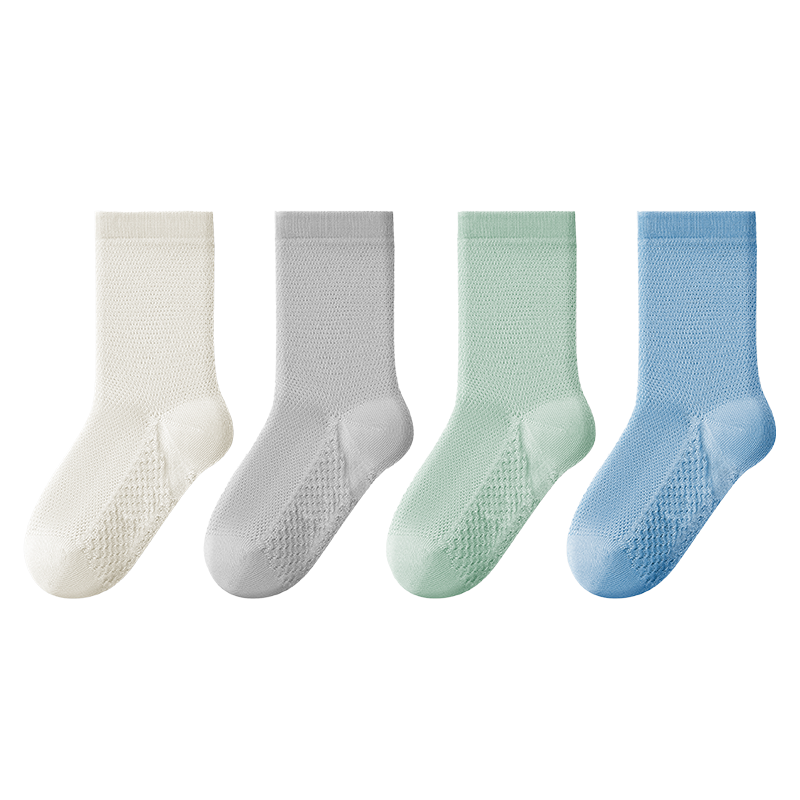YEEHOO Kids Breathable Antibacterial Deodorizing Mesh Socks Anti-Pilling Mid-Calf Socks for Boys and Girls Spring Summer 4 Pairs Pack