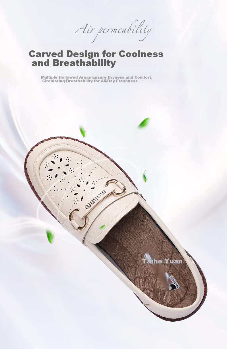 Taiheyuan Spring Summer Women's Breathable Soft Sole Non-Slip Hollow Loafers Versatile Flat Shallow Round Toe Mom Shoes 3
