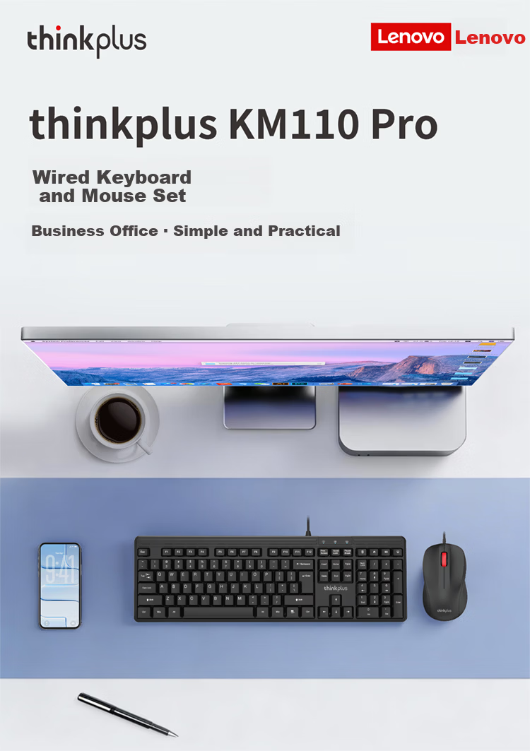 Lenovo ThinkPlus Wireless Keyboard and Mouse Set Full-Size Classic Think Red Dot Keyboard Business Computer Laptop Keyboard KM115 Pro 1