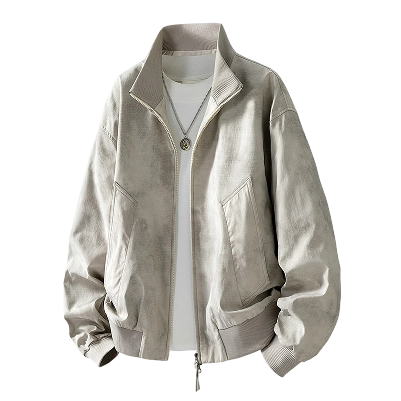 JEEP SPIRIT Men's Spring American Tie-Dye Casual Jacket Khaki Stand Collar Baseball Shirt XL