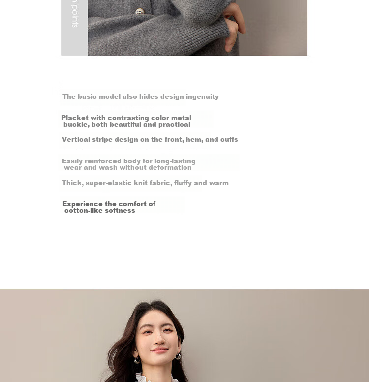 Sentubila Elegant Commuter Crew Neck Knit Sweater Women Autumn Soft Elastic Warm Thick Sweater Color Block Metal Button Long Sleeve Cardigan 3