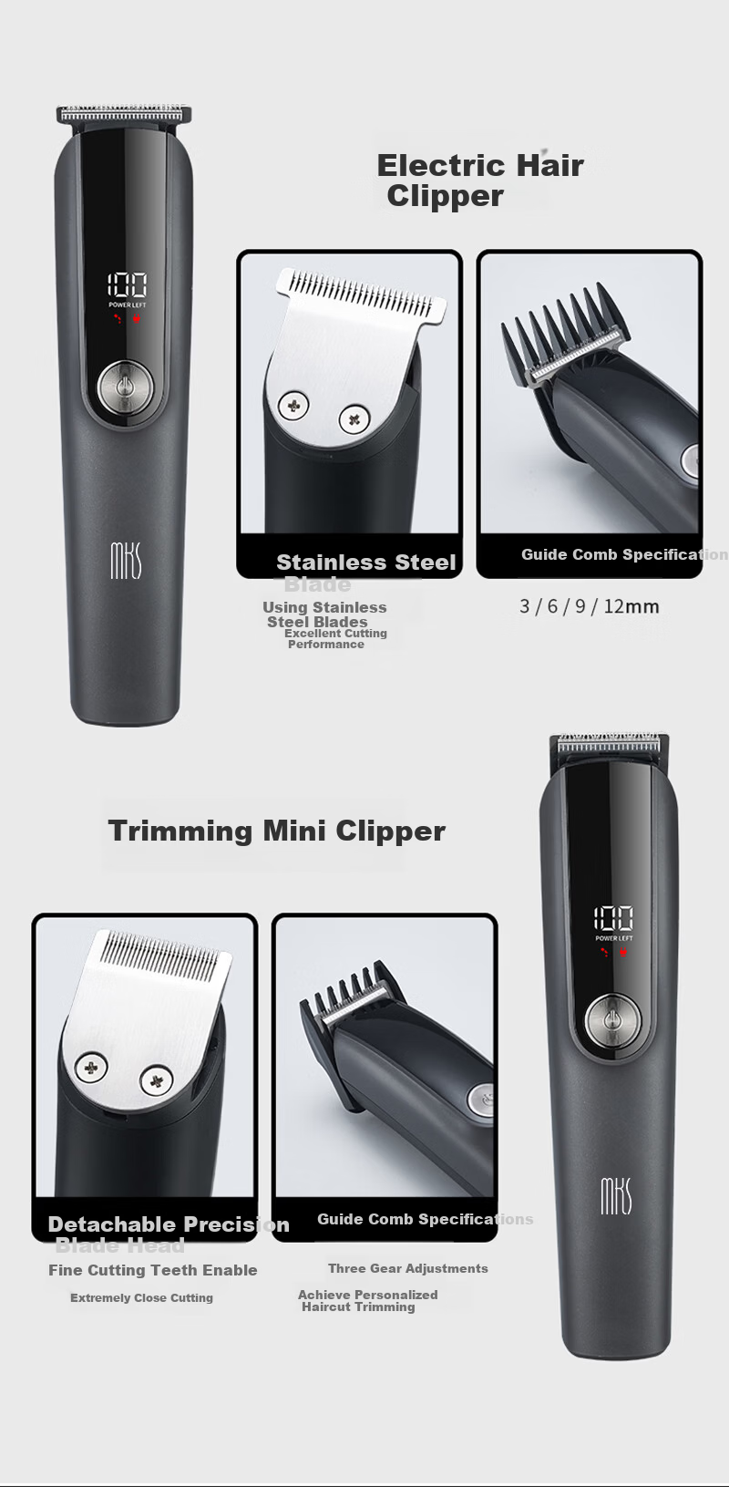 MKS Multifunctional Hair Clipper Shaver Nose Hair Trimmer Sideburn Engraving Electric Haircutting Machine Electric Hair Clipper Home Use 5-in-1 NV8708B 8
