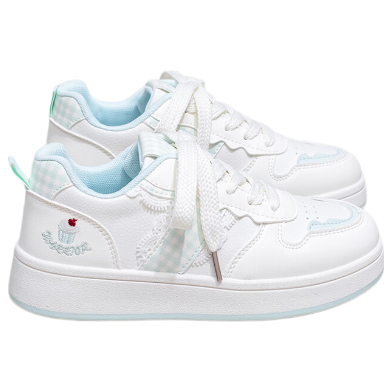 Warrior Women's Thick-Soled Spring and Autumn Casual Sneakers, Sweet and Versatile Student Sports Shoes, White and Green, Size 40