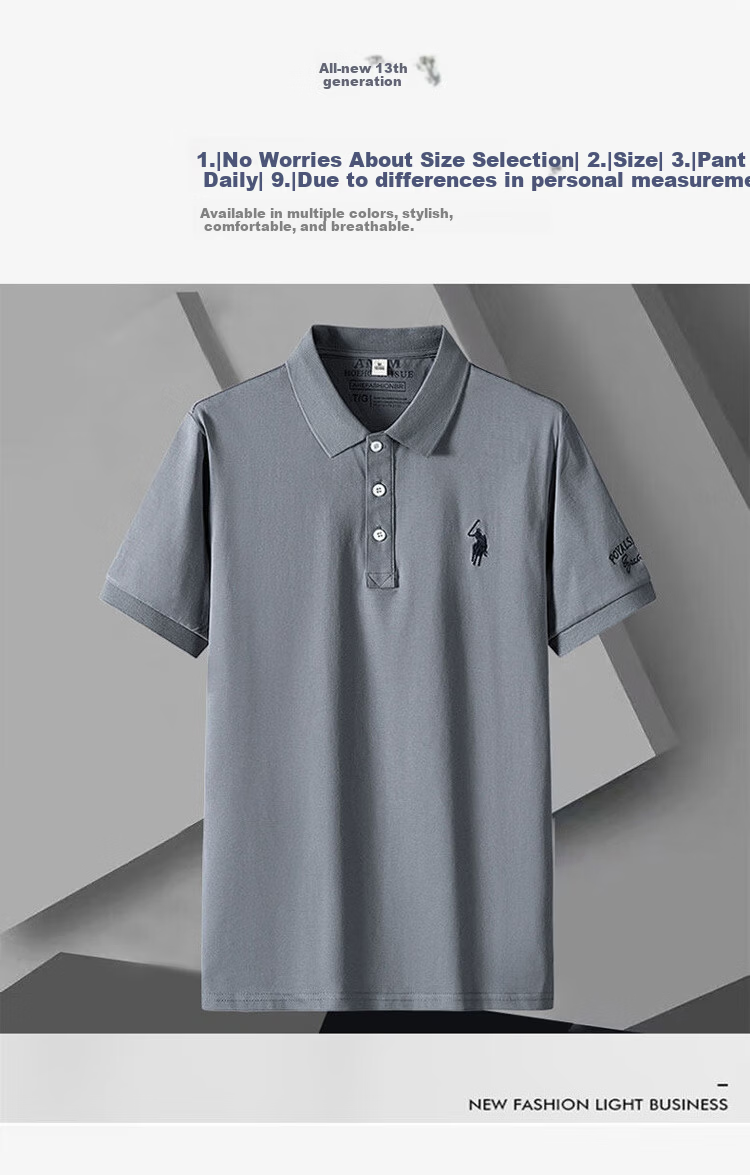 I'M DAVID Men's Summer Lightweight Breathable Polo Shirt Business Embroidered Short Sleeve T-Shirt Light Gray M 1