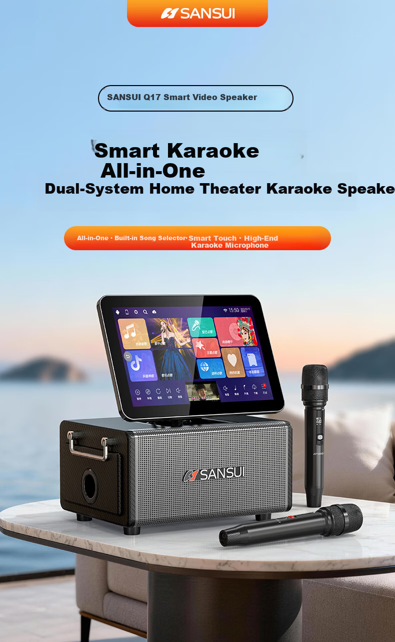 SANSUI Q8 Three-Year Membership Edition Home KTV Sound System Outdoor Portable Square Dance Bluetooth Speaker with Display Home Karaoke Machine All-in-One Instrument Speaker 3