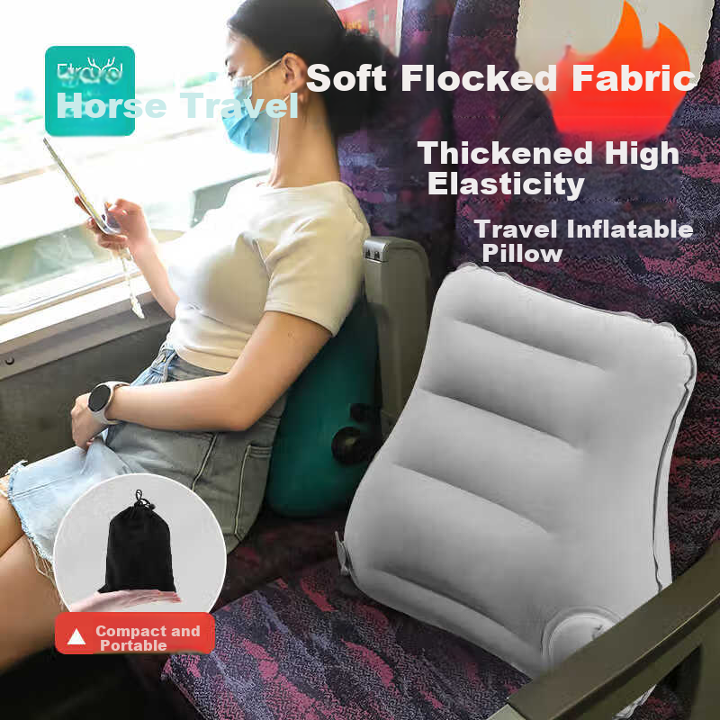 Etravel Inflatable Lumbar Pillow Portable Press-Type Waist Support Cushion for Airplane High-Speed Rail Car Gray