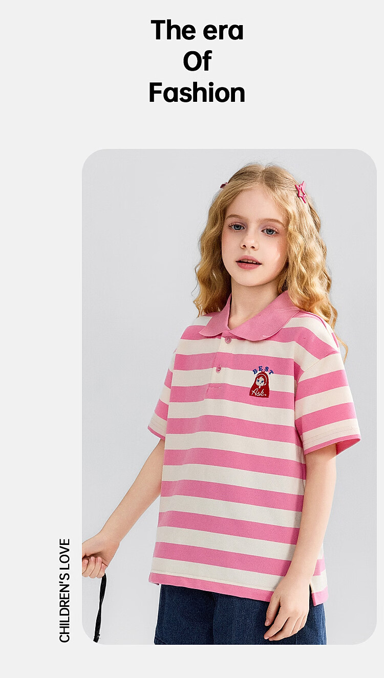 ASK JUNIOR Kids Summer Thin T-Shirt Youth Polo Shirt Striped Short Sleeve Running Sports Top for Girls Pink White 5