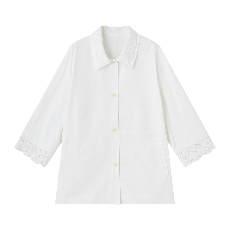 Demana Pure Cotton Wardrobe Spring Minimalist Lapel Lace Embroidered Sleeve Loose Petite Women's Jacket