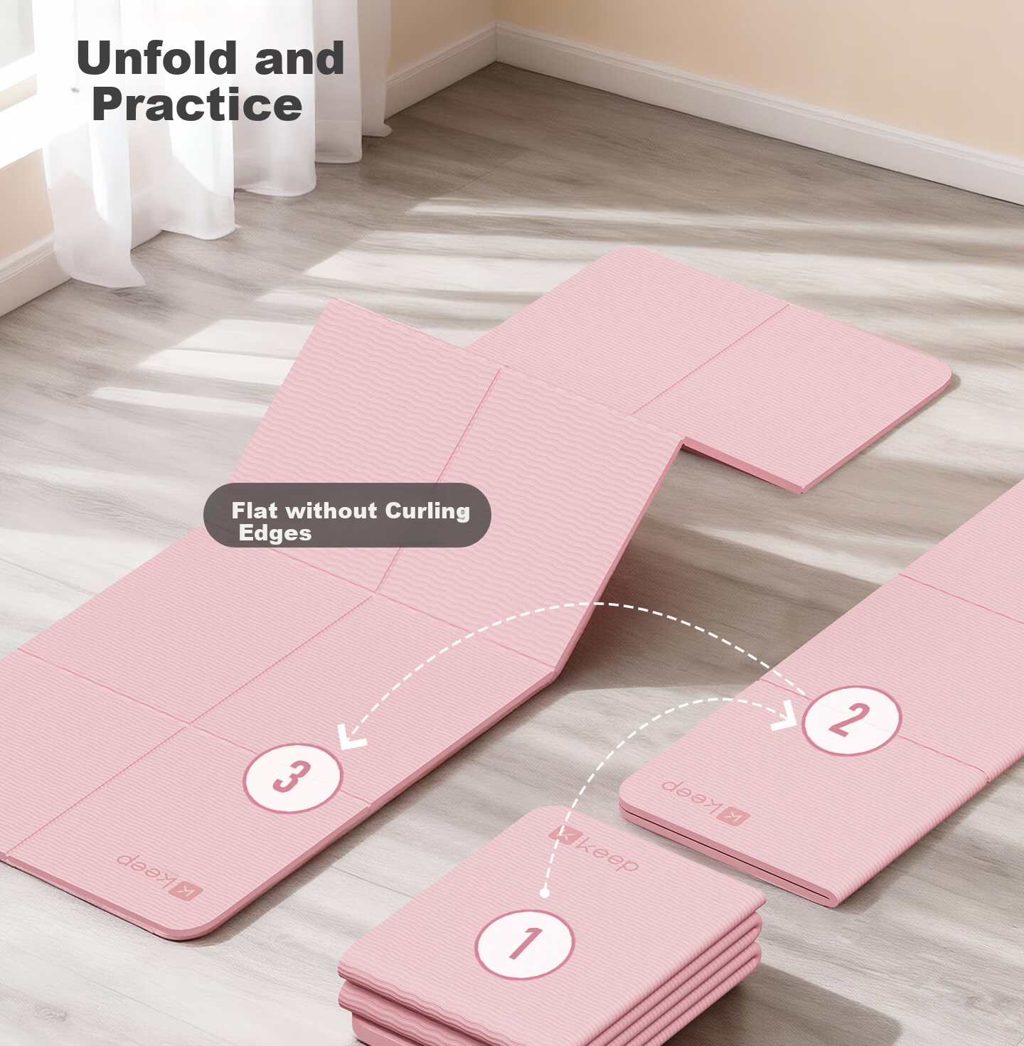 Keep Foldable Yoga Mat 61cm Women's Exercise Mat Non-Slip Shock Absorption Silent Thickened Portable Nap Mat - Mint Green 2