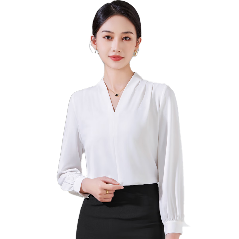 Chaoxu Women's Business Shirt Professional Formal White Long Sleeve Slim Fit Wrinkle-Free Commuter Workwear Interview Blouse Top