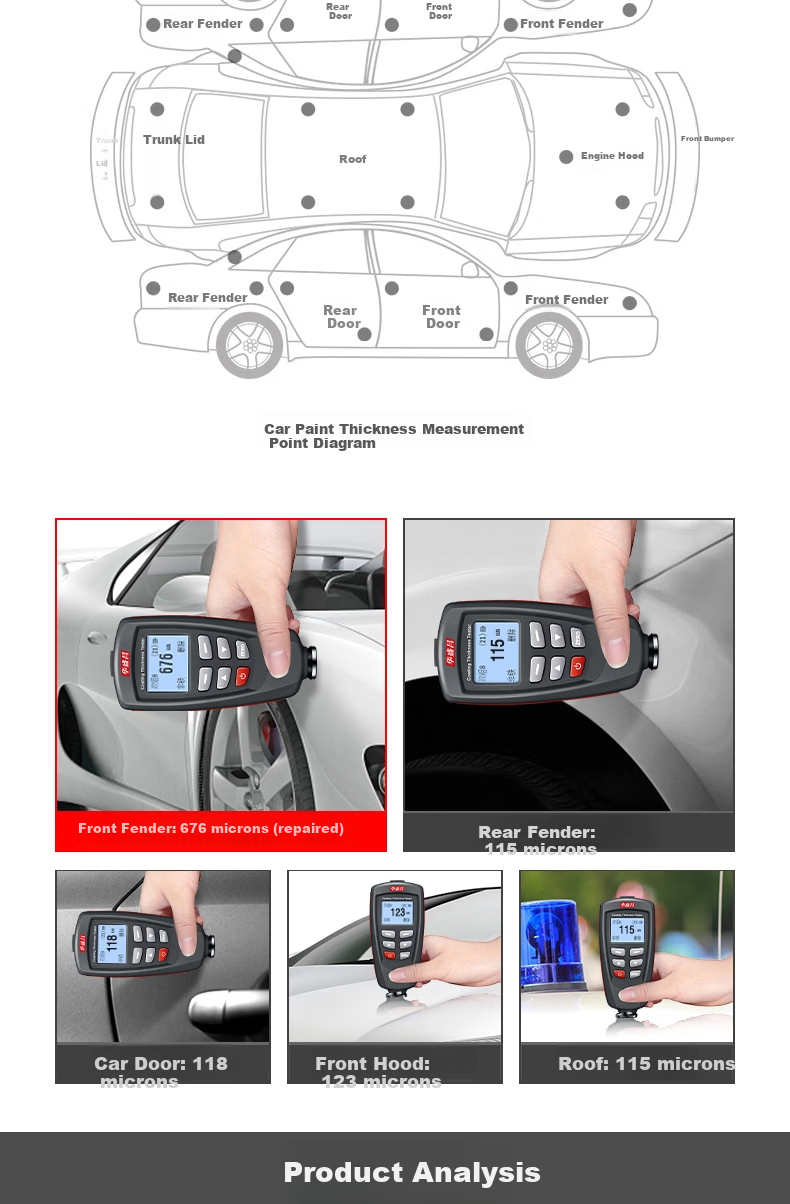CEM DT-156H Coating Thickness Gauge High-Precision Automotive Non-Destructive Paint Film Meter Industrial Oxide Film Thickness Gauge Upgraded Version 8