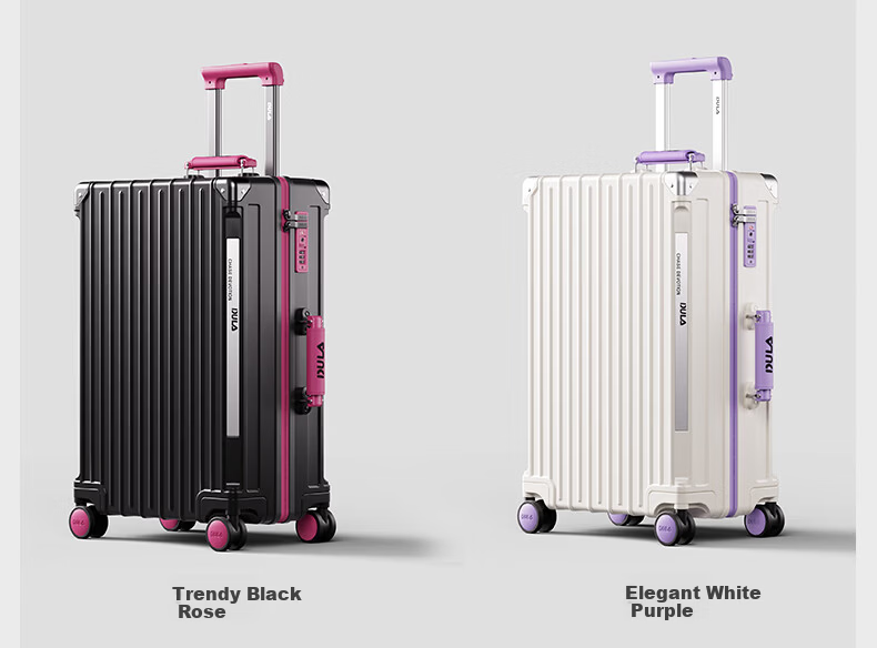 DULA High-Style Multifunctional Luggage with Cup Holder USB Trolley Case Travel Suitcase Gradient Color 26-inch 14