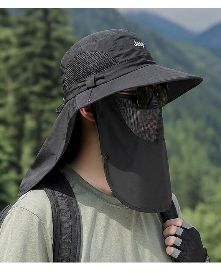 JEEP Men's Sun Protection Hat UV Protection Summer Fisherman Outdoor Hiking Wide Brim Sun Hat 19
