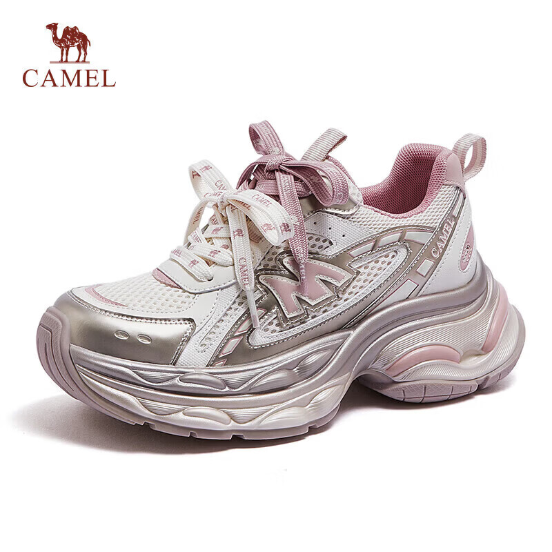 CAMEL Galaxy 3rd Generation Dad Sneakers Women Colorblock Platform Outdoor Casual Shoes L26S283014 Beige/Gold/Pink Size 37