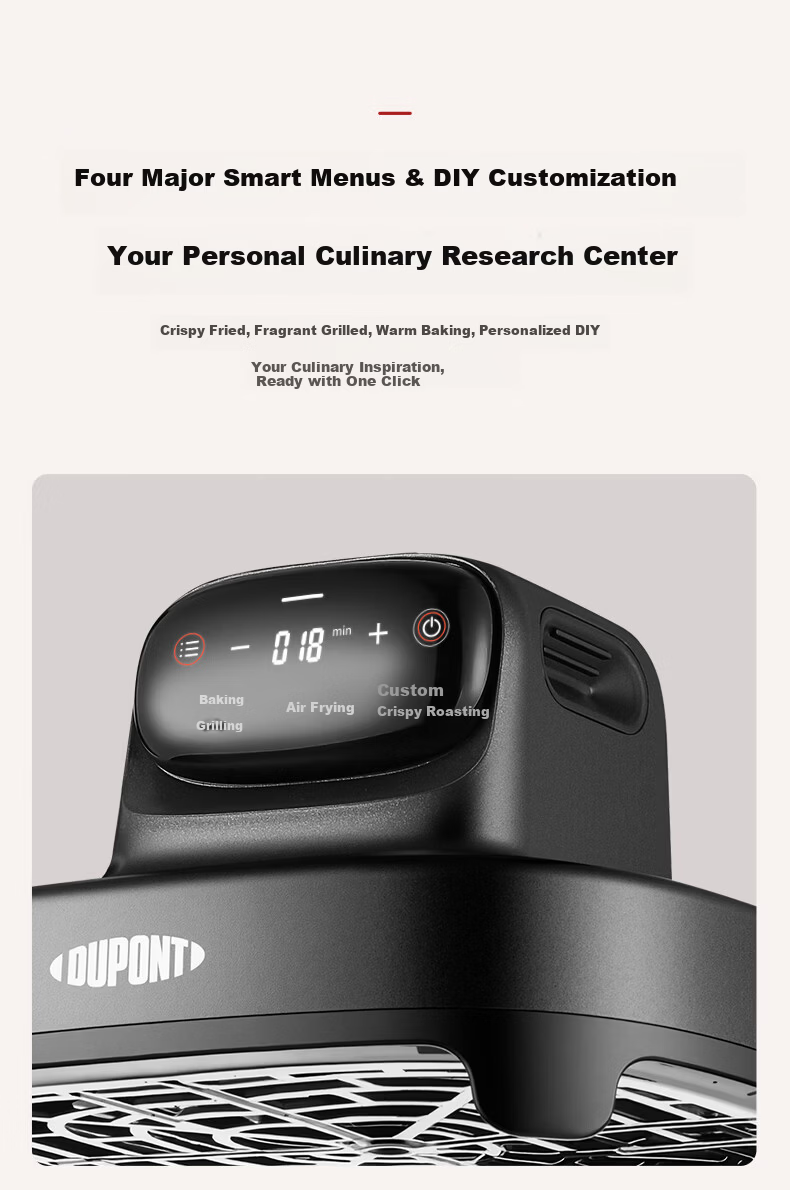 DU PONT Air Fryer 2026 New Model High Borosilicate Glass 0 Coating Visible Multifunctional Electric Fryer Non-stick Easy Clean Electric Oven Fryer and Roaster 4.5L No Flip 8